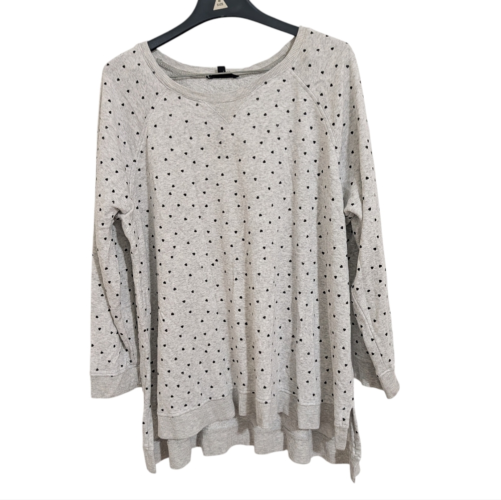 Jane and Delancey Light Gray Scoop Neck Sweater with Black Hearts